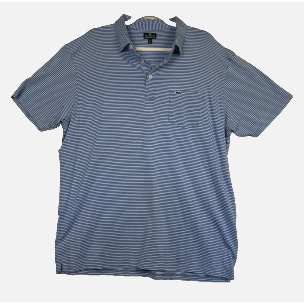 Fish Hippie Polo Shirt Mens XL Blue White Striped Pima Cotton Stretch Casual